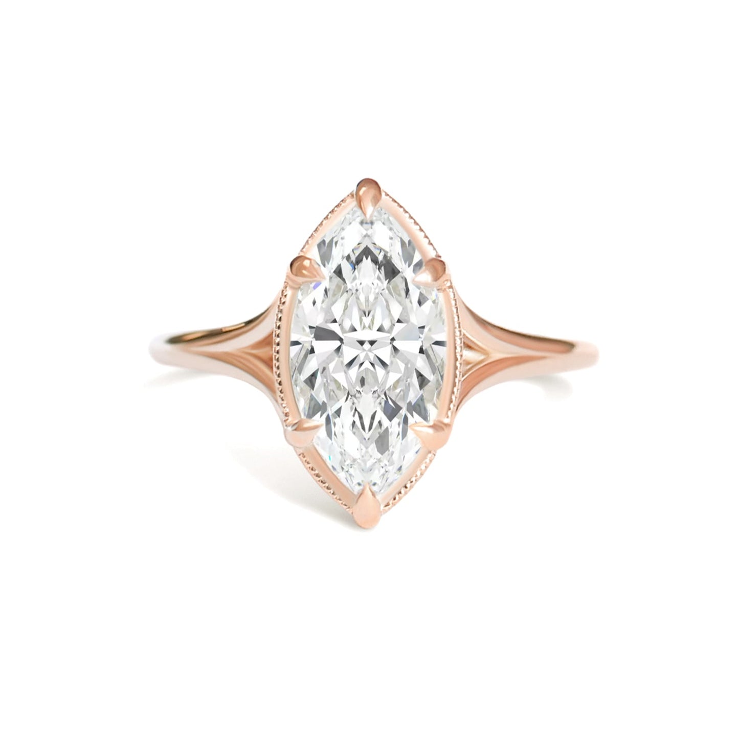 2.5 CT Marquise  Shape CVD Diamond Split Shank Setting Engagement Ring