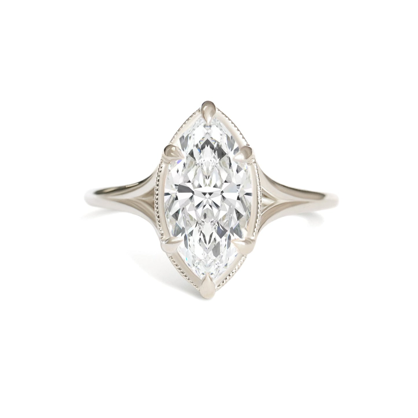 2.5 CT Marquise  Shape CVD Diamond Split Shank Setting Engagement Ring