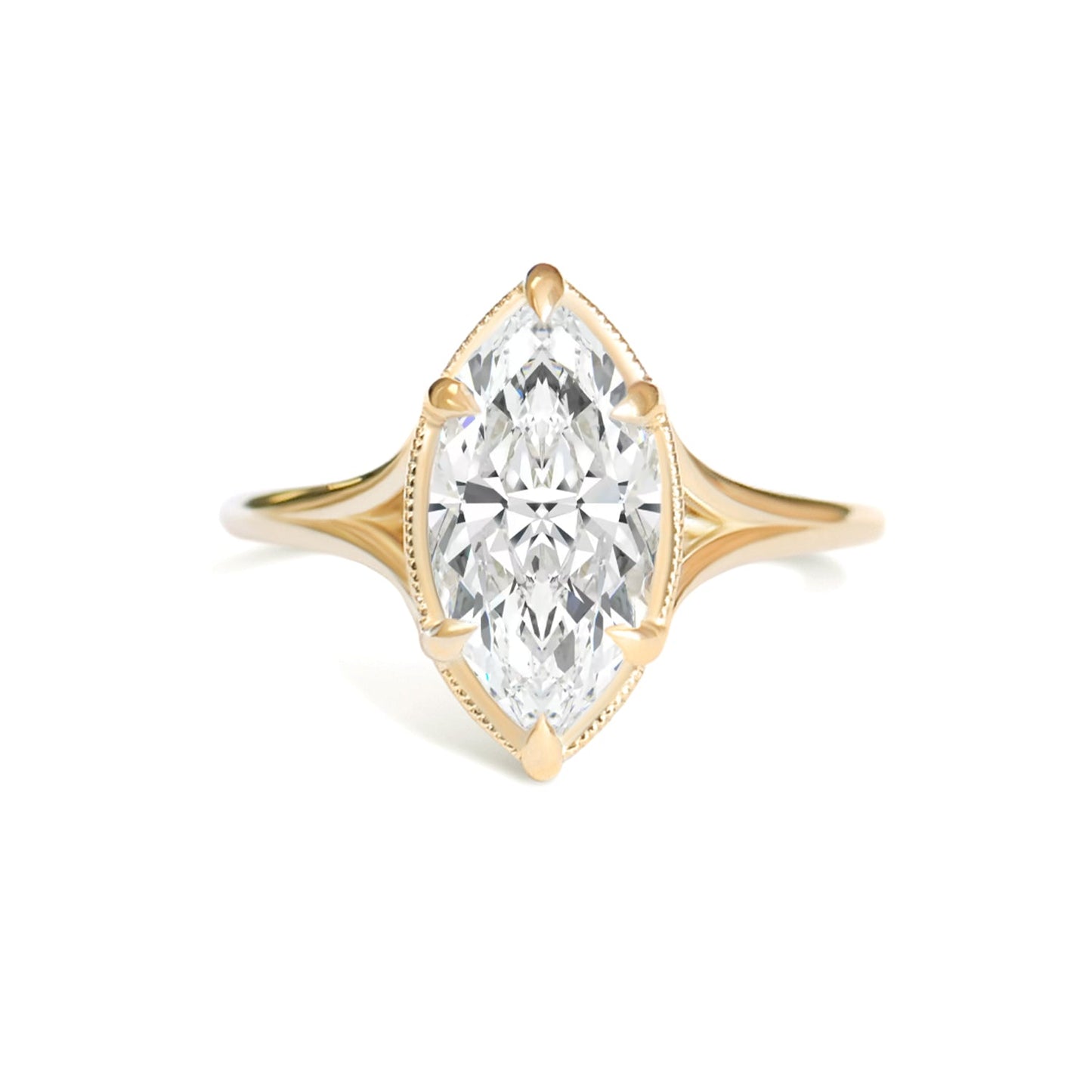 2.5 CT Marquise  Shape CVD Diamond Split Shank Setting Engagement Ring