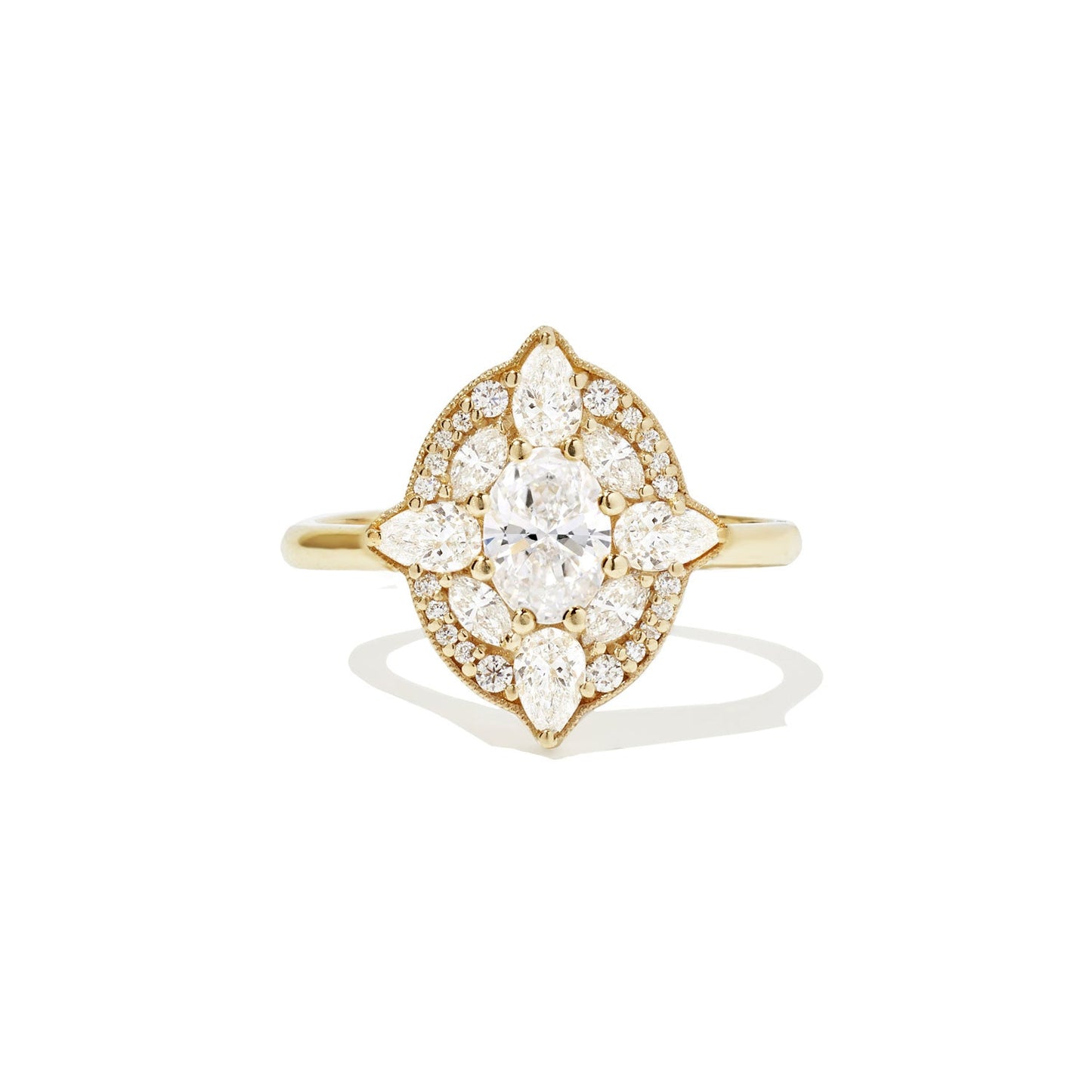 0.75 CT Oval Shape Floral  CVD Diamond Engagement Ring