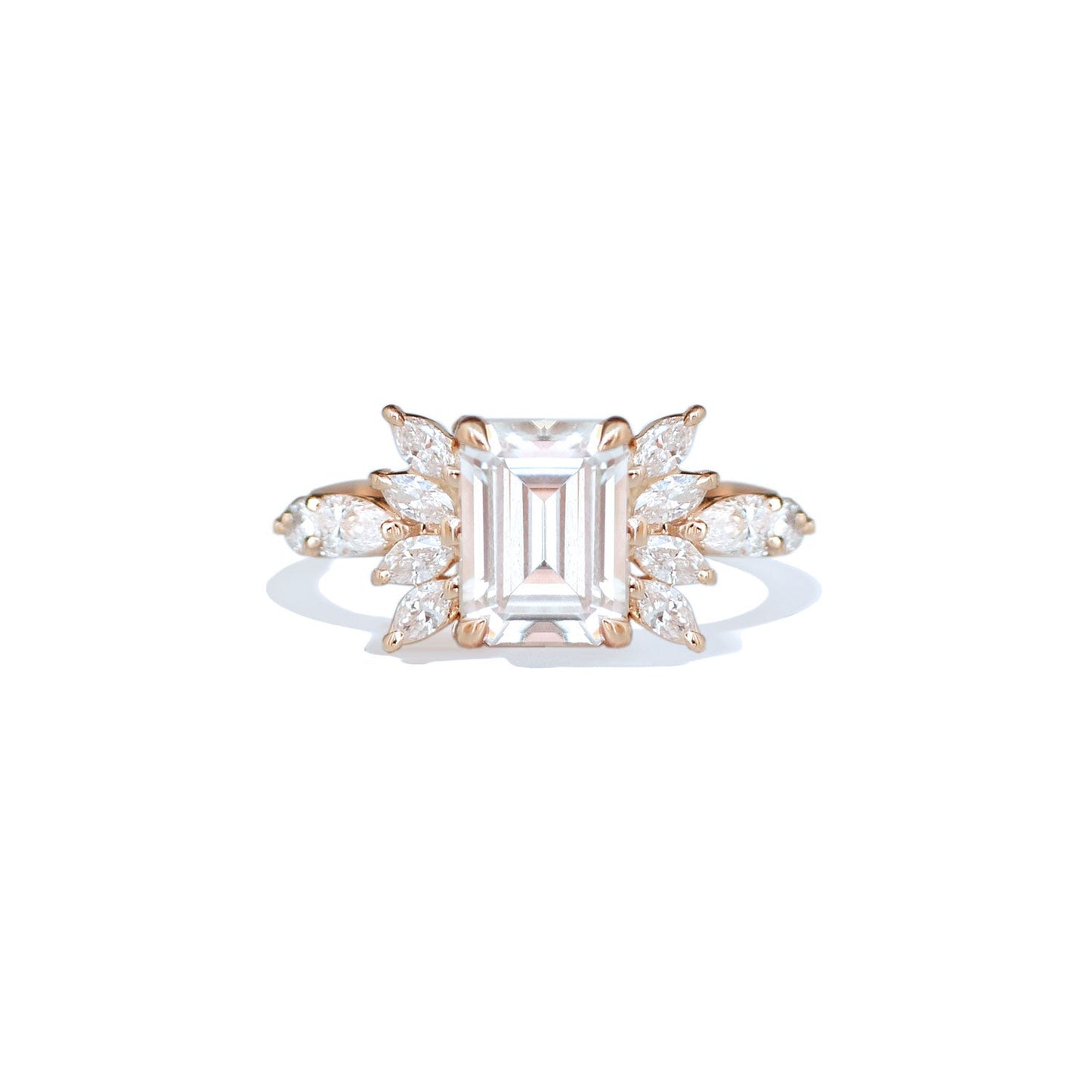 1.5 CT Emerald Shape CVD Diamond Cluster Engagement Ring