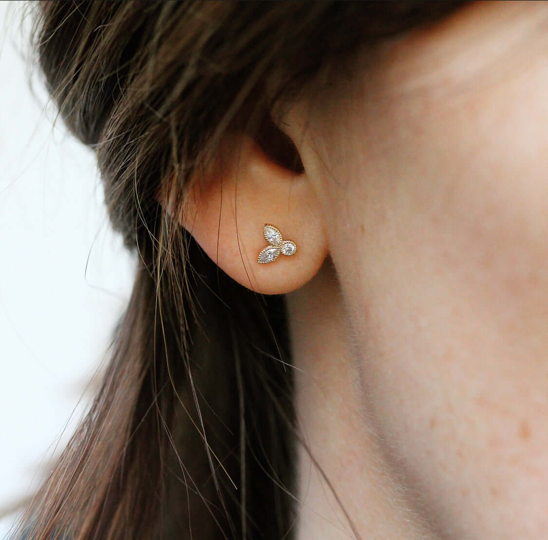 Natalie-  0.15 TCW Round & Marquise Moissanite Three Stone Style Stud Earrings