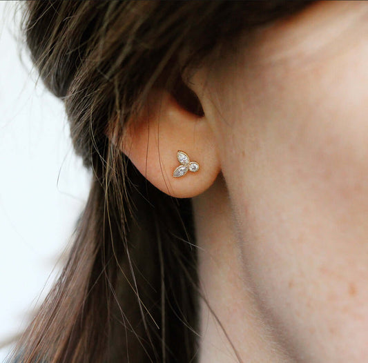 Natalie-  0.15 TCW Round & Marquise Moissanite Three Stone Style Stud Earrings