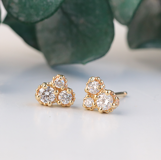 Mia- 0.21 CT Round Moissanite Three Stone  Stud Earrings