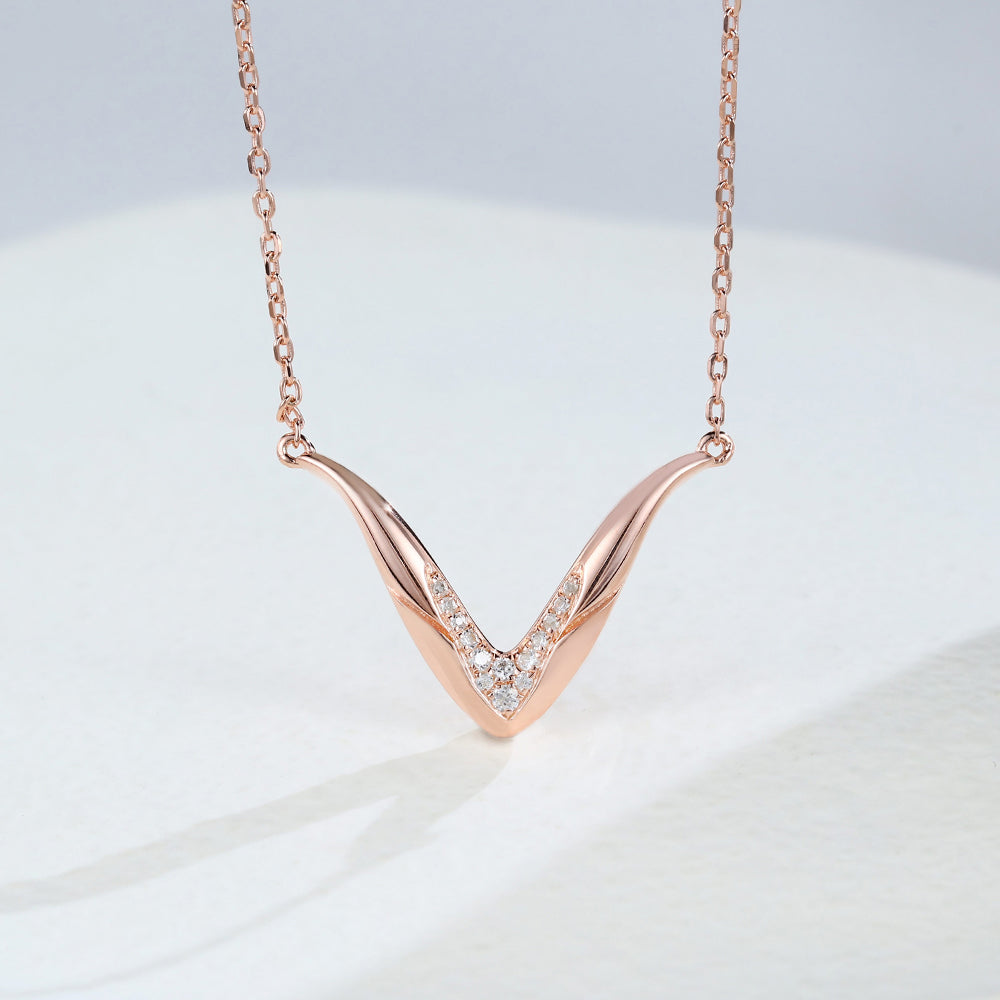 Samantha-0.10 Carats Round Moissanite V-Shaped Necklace