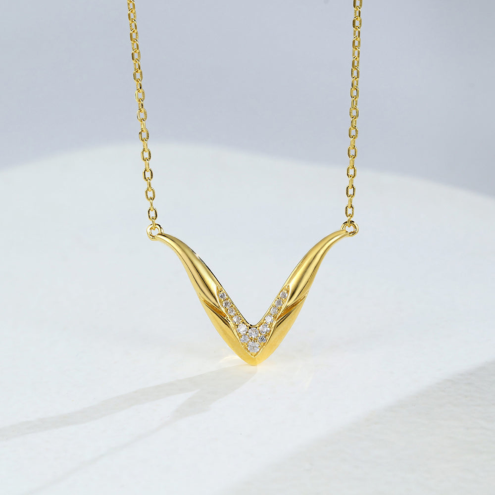 Samantha-0.10 Carats Round Moissanite V-Shaped Necklace