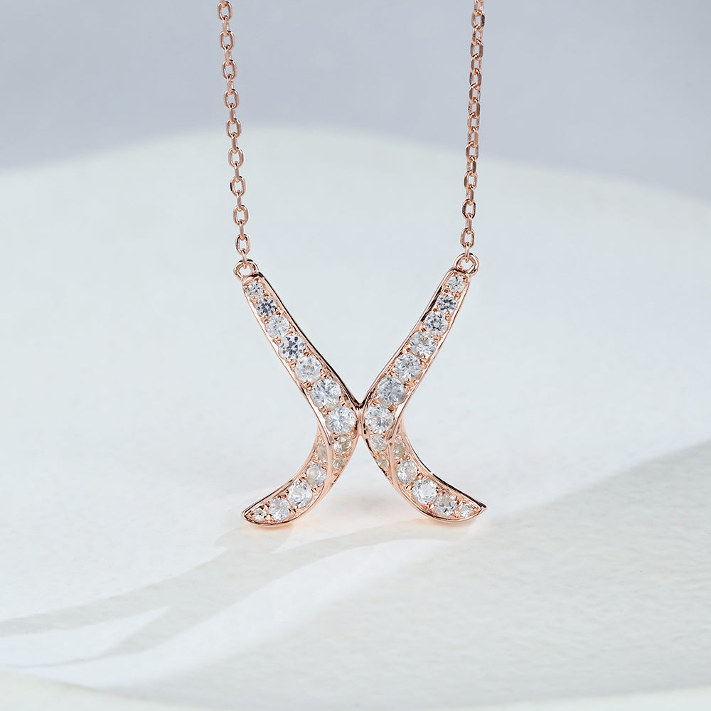 Anna-0.89 Carats Round Moissanite X-shaped Necklace
