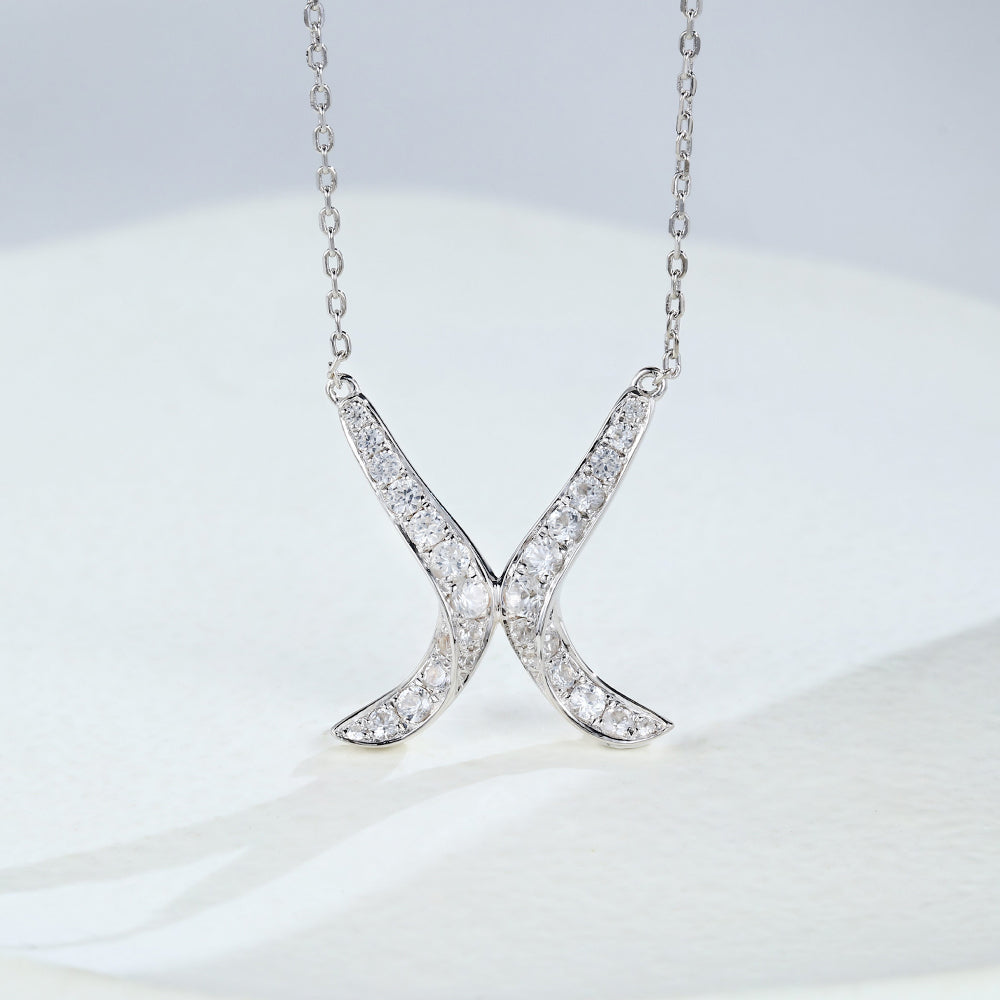 Anna-0.89 Carats Round Moissanite X-shaped Necklace