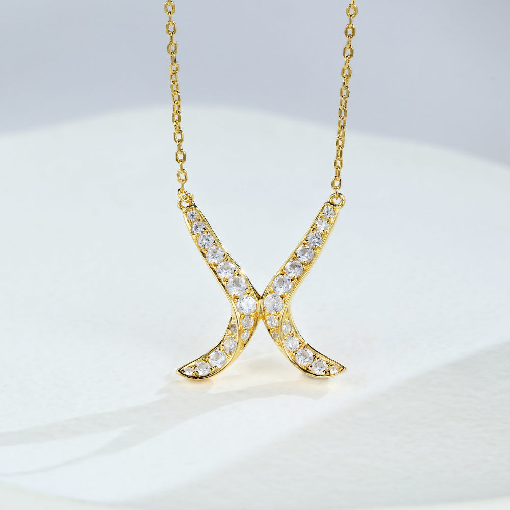 Anna-0.89 Carats Round Moissanite X-shaped Necklace