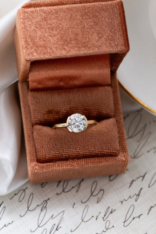 2.10 CT Carats Round Cut Moissanite diamond Half Bezel Solitaire Style Engagement Ring