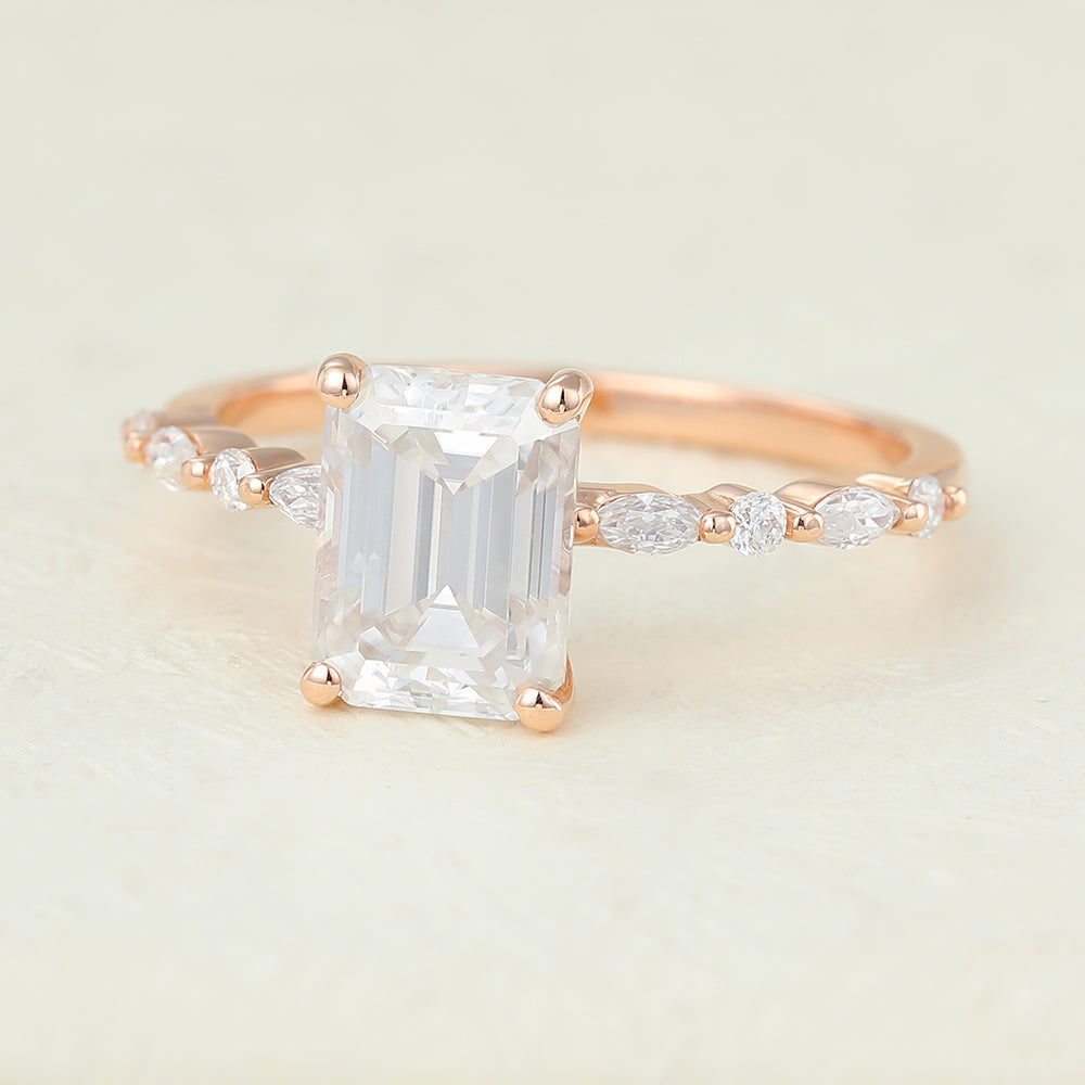 Mikayla-1.60 Carats Emerald Moissanite Pave Engagement Ring