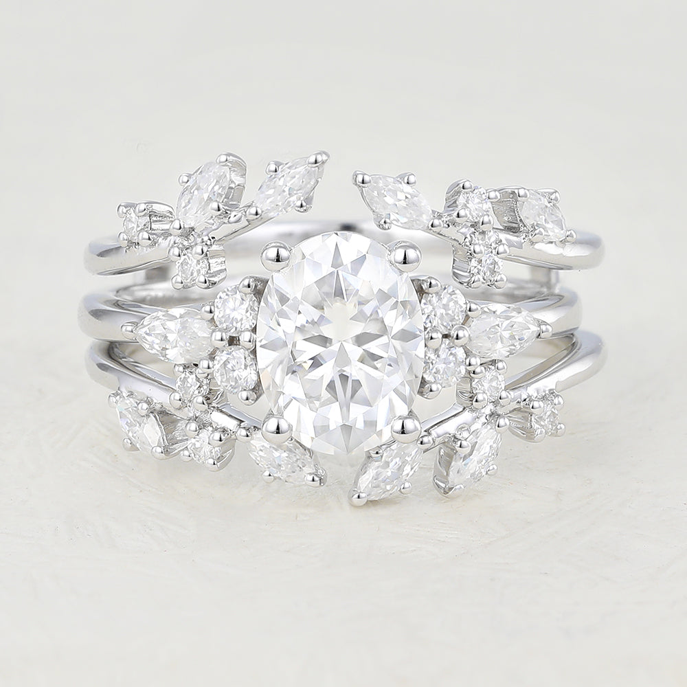Kai-1.33 Carats Oval Moissanite Cluster Bridal Ring Set