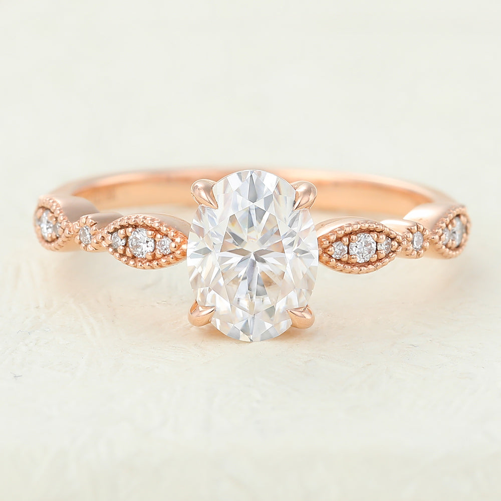 Daniela-1.33 Carats Oval Moissanite Vintage Engagement Ring