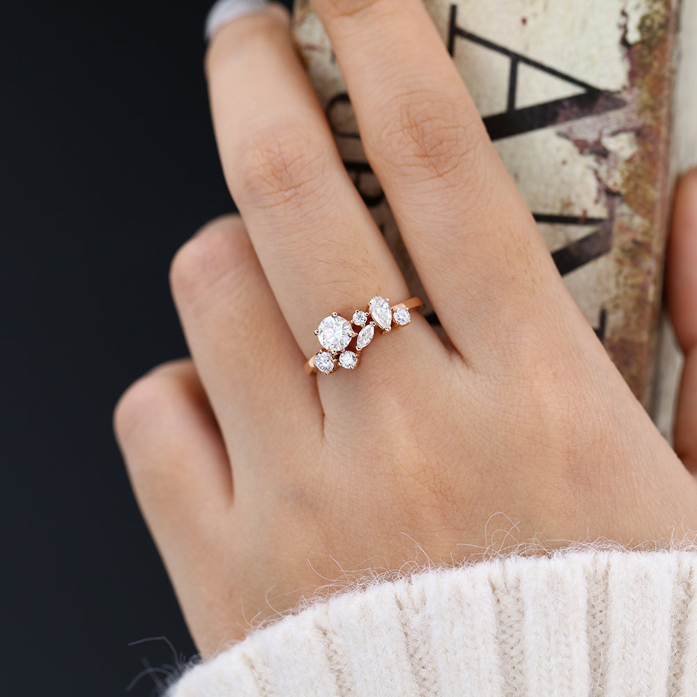 Blake-1.0 TCW Marquise, Round & Pear  Moissanite Cluster Wedding Band