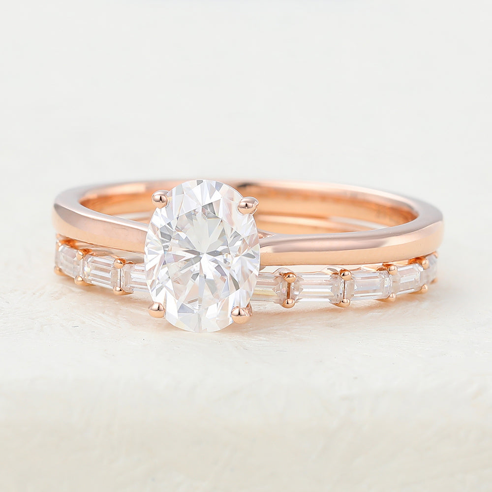 Hope-2.0 Carats Oval Moissanite Solitaire Bridal Ring Set