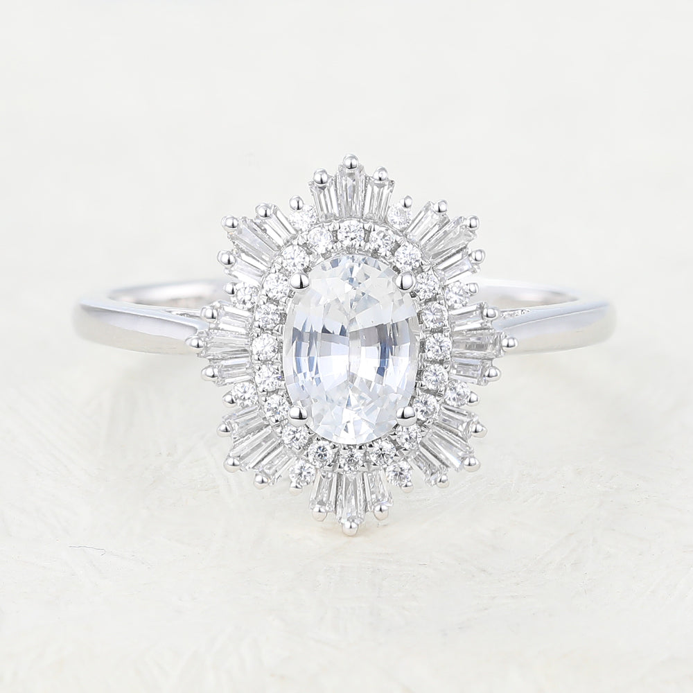 Amaya-0.84 Carats Oval Moissanite Double Halo Engagement Ring