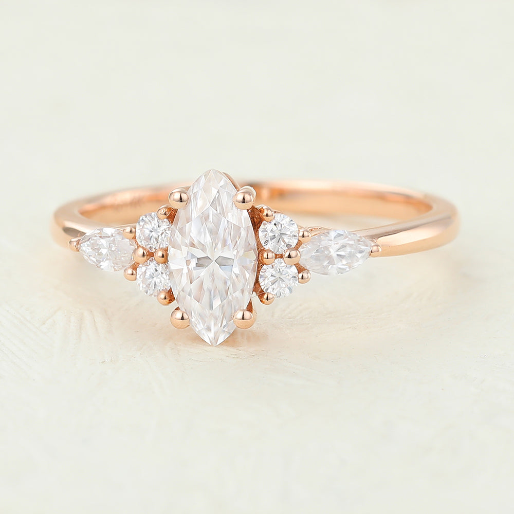 Iris-0.47 Carats Marquise Moissanite Cluster Engagement Ring