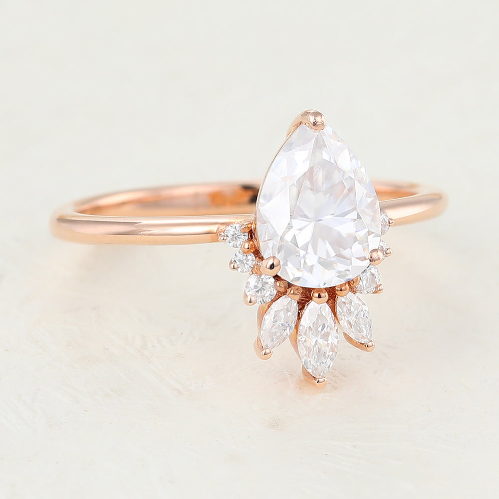 Marilyn-0.85 Carats Pear Moissanite Cluster Engagement Ring