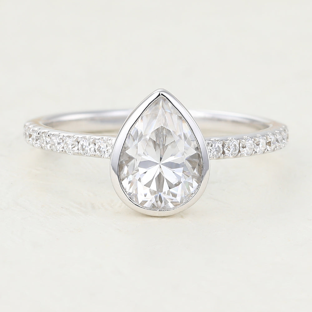 Tessa-1.0 Carats Pear Moissanite Bezel Engagement Ring