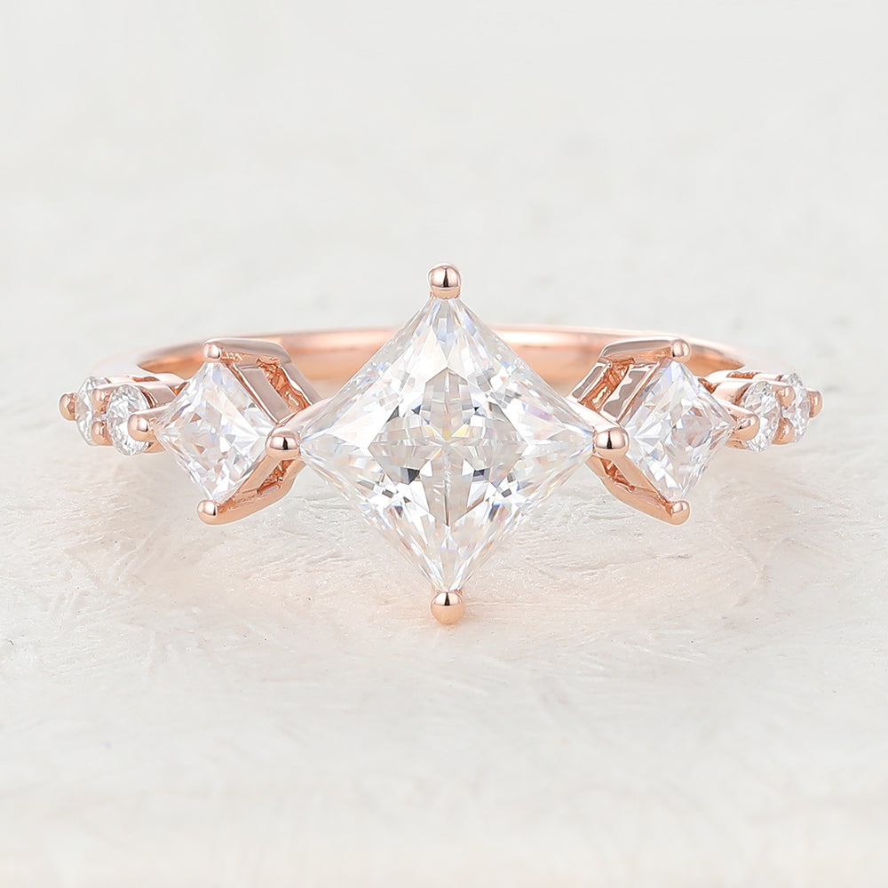 Kayleigh-1.35 Carats Princess Moissanite Pave Engagement Ring