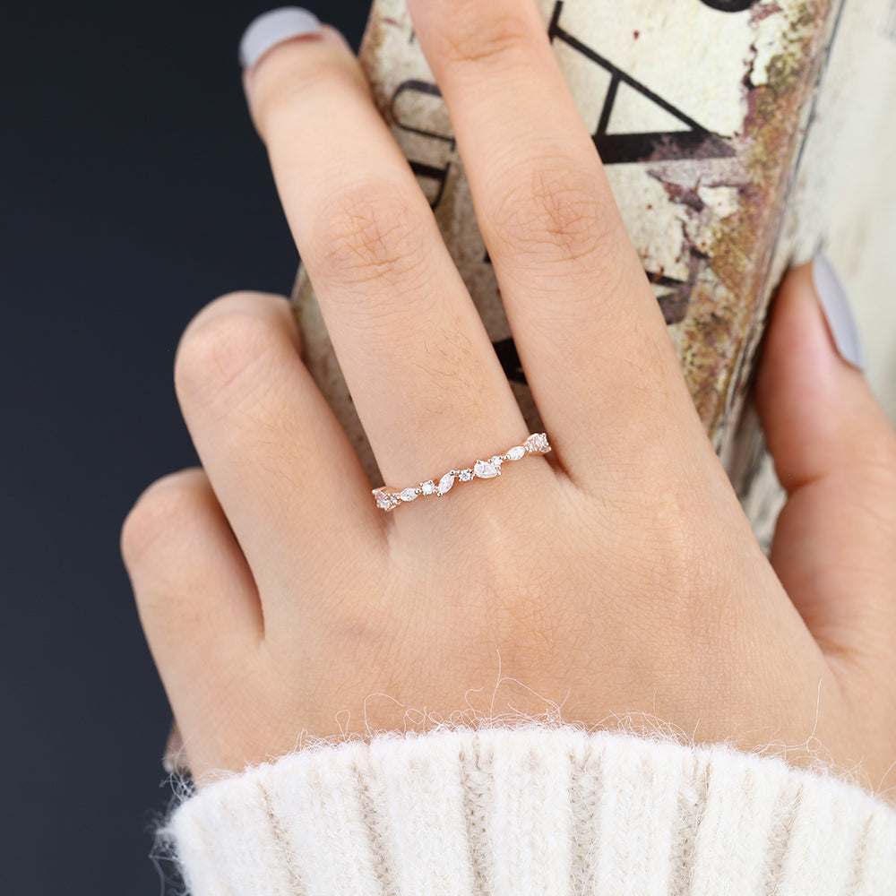 Gianna-0.42 TCW Pear, Marquise & Round  Moissanite Half Eternity Wedding Band
