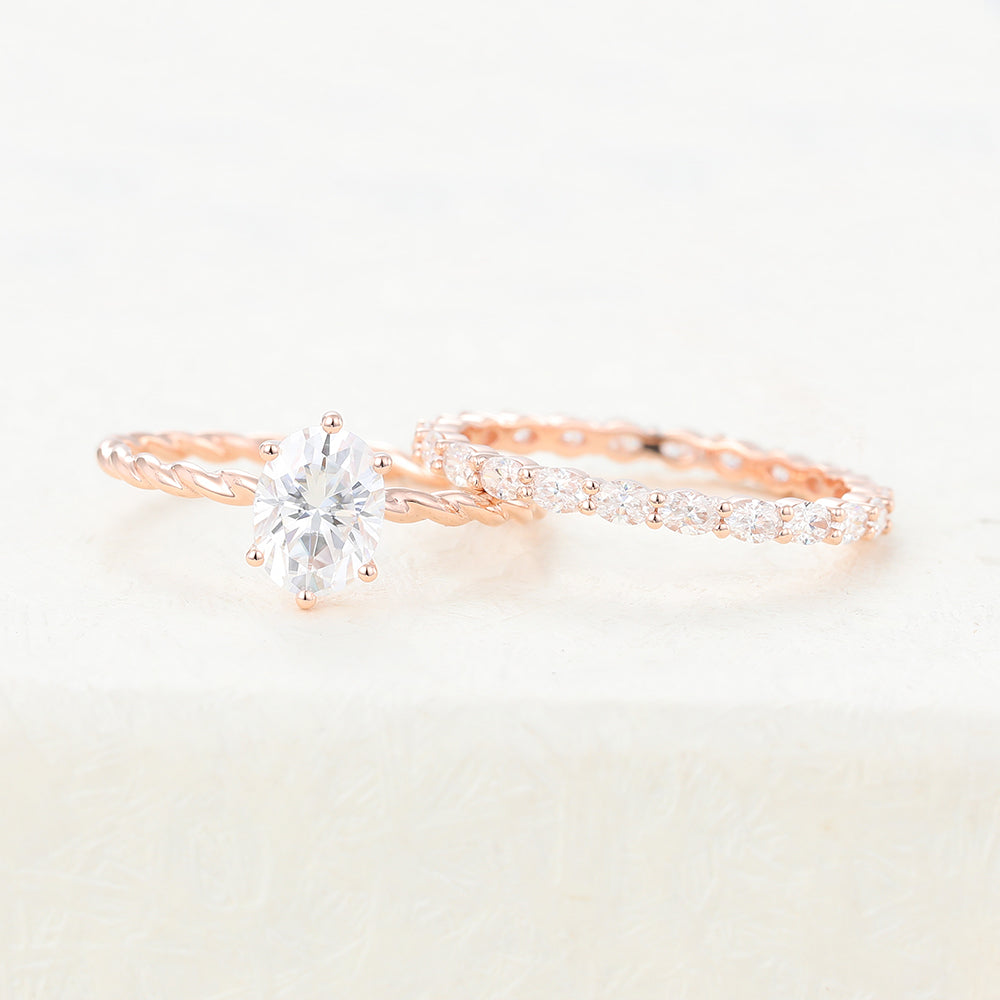 Miles-1.33 Carats Oval Moissanite Solitaire Bridal Ring Set