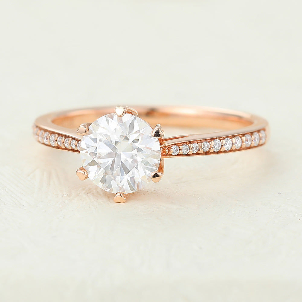 Vivienne-0.68 Carats Round Moissanite Pave Engagement Ring