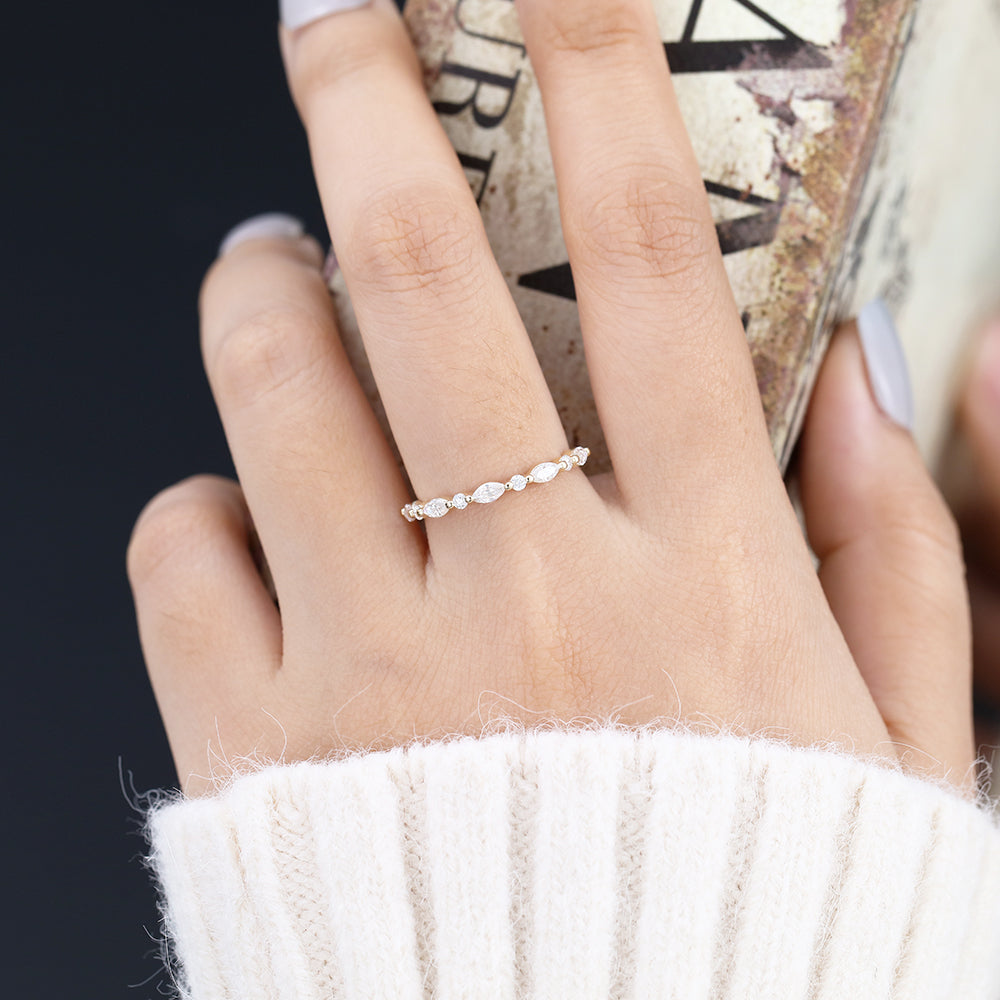 Roman-0.44 TCW Marquise & Round Moissanite Semi Eternity Wedding Band