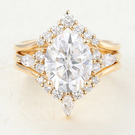 Harper-3.0 Carats Oval Moissanite Cluster Bridal Ring Set