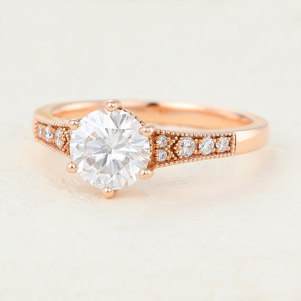 Kelsey-0.88 Carats Round Moissanite vintage Engagement Ring