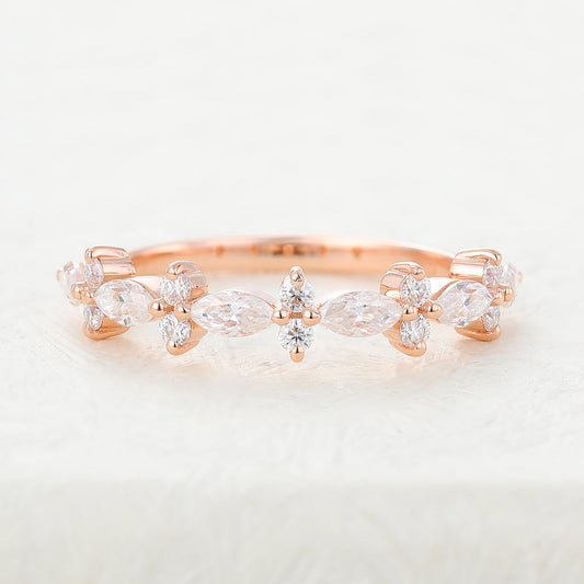 Hailey-0.62 TCW Marquise & Round Moissanite Cluster Wedding Band