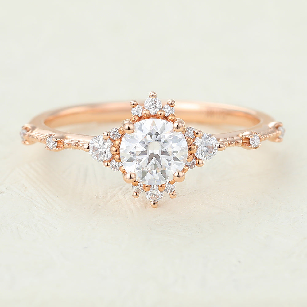 Kiera-0.41 Carats Round Moissanite Vintage Engagement Ring