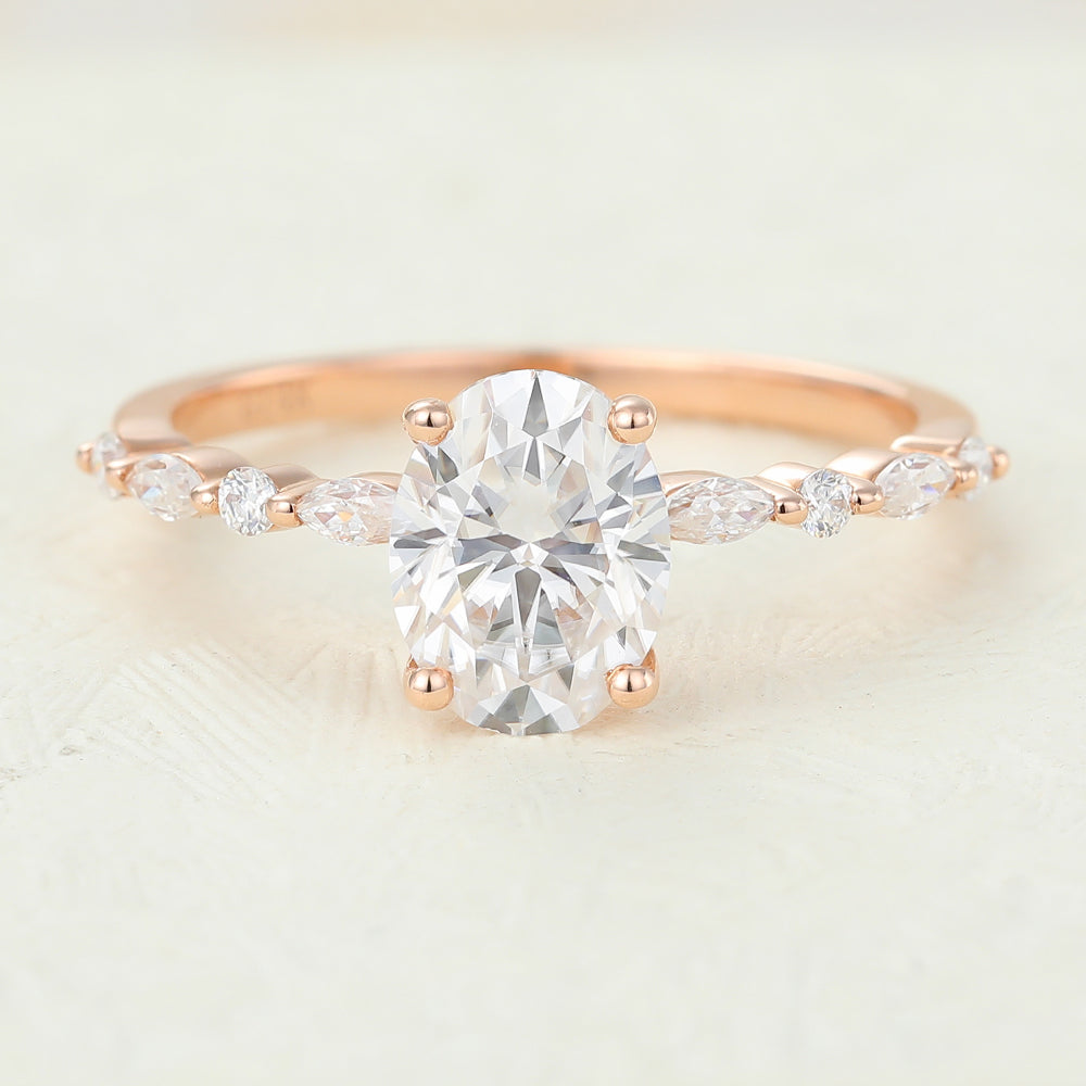 Lucille-1.33 Carats Oval Moissanite Pave Engagement Ring