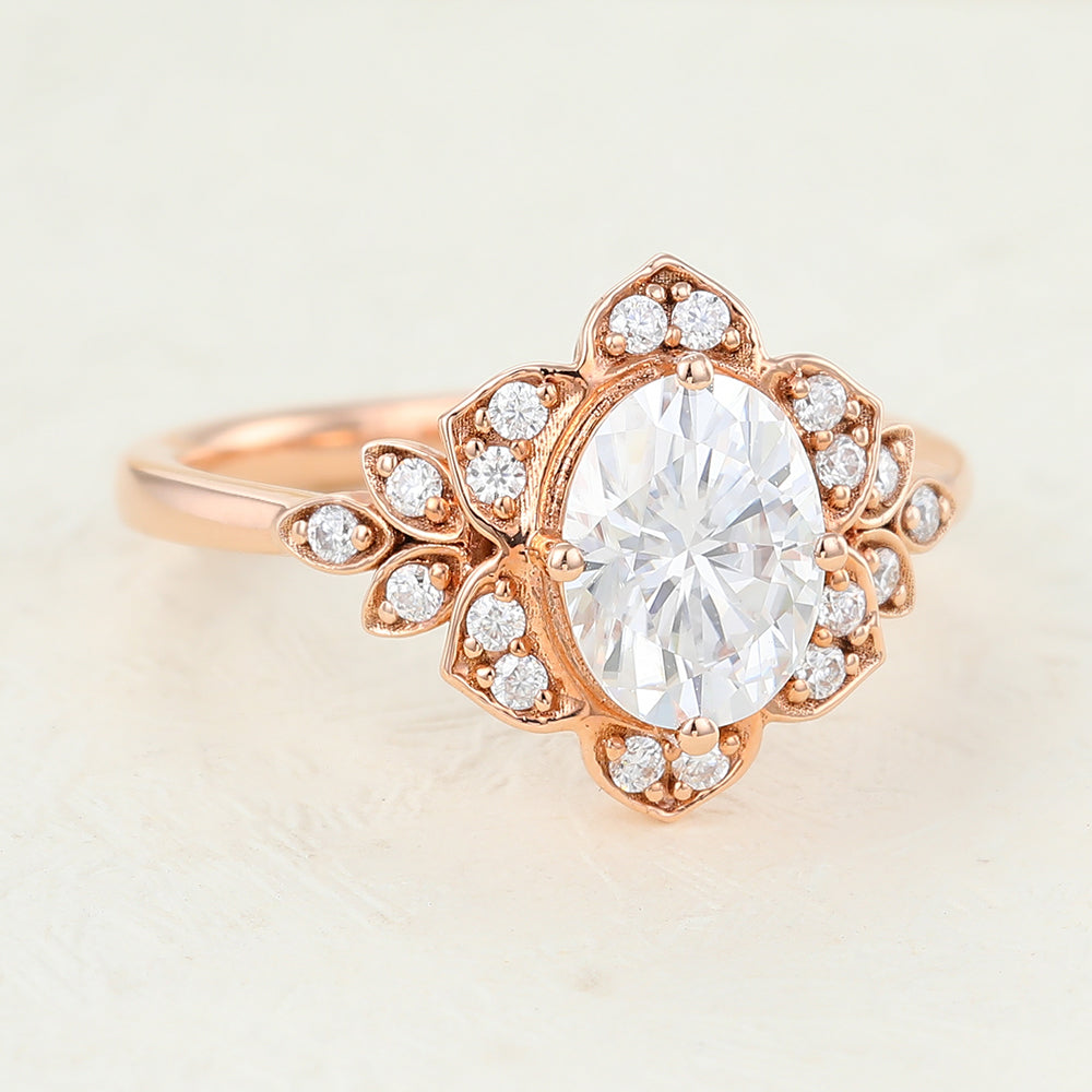Juliette-1.33 Carats Oval Moissanite Vintage Engagement Ring