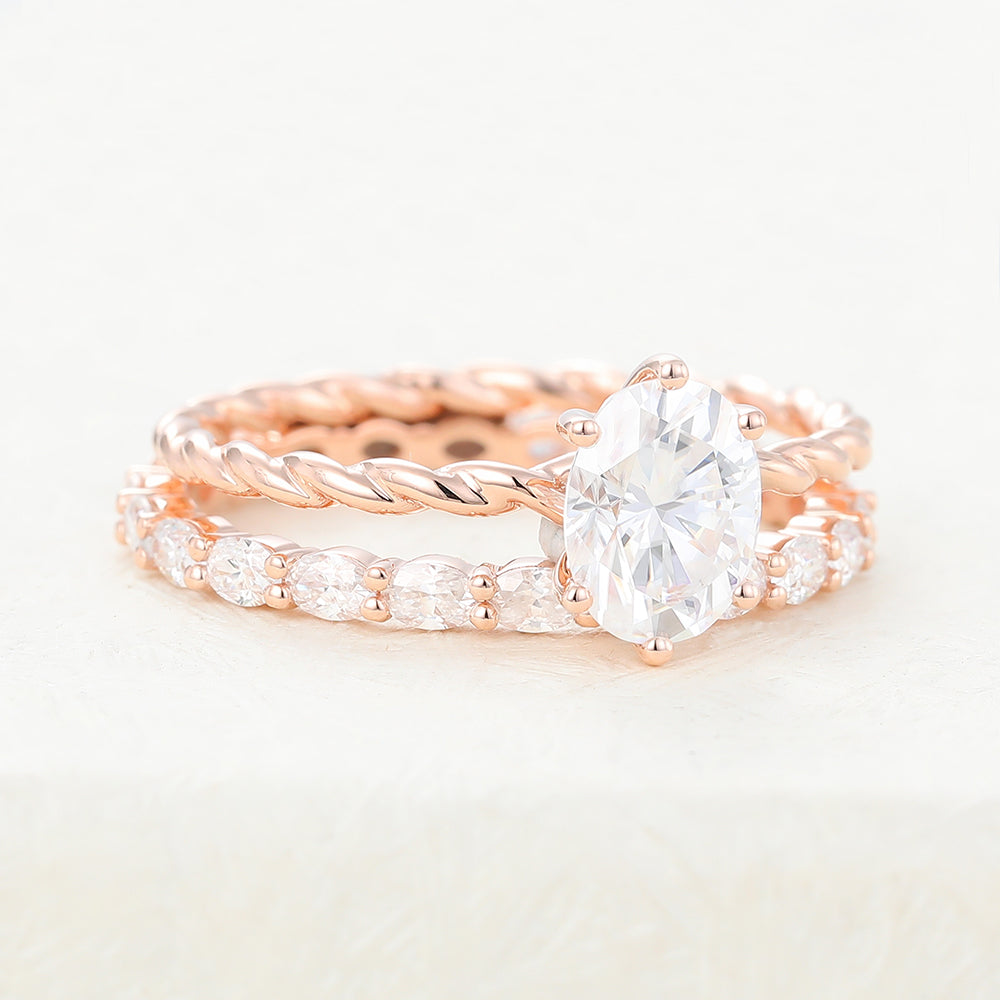 Miles-1.33 Carats Oval Moissanite Solitaire Bridal Ring Set