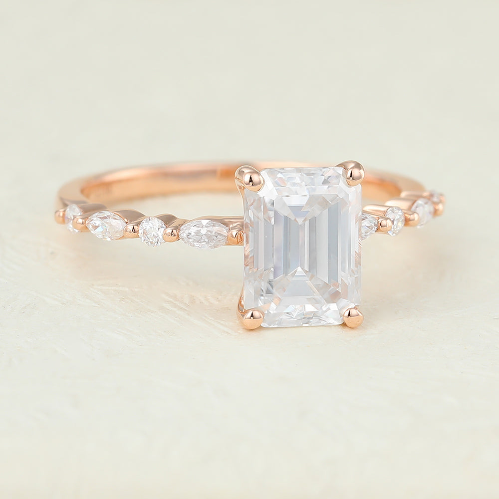 Mikayla-1.60 Carats Emerald Moissanite Pave Engagement Ring