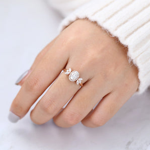 Veronica-0.84 Oval Moissanite Cluster Engagement Ring