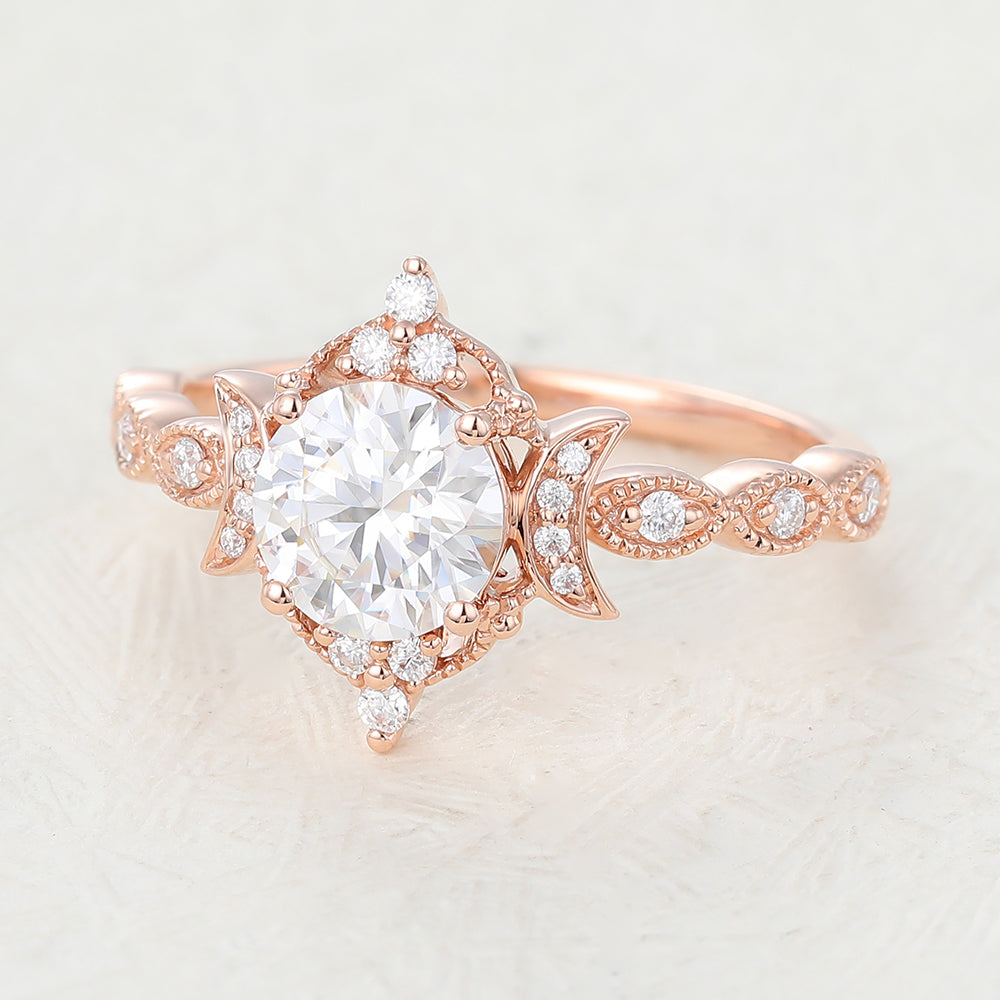 Elise-0.90 Carats Round Moissanite Vintage Engagement Ring