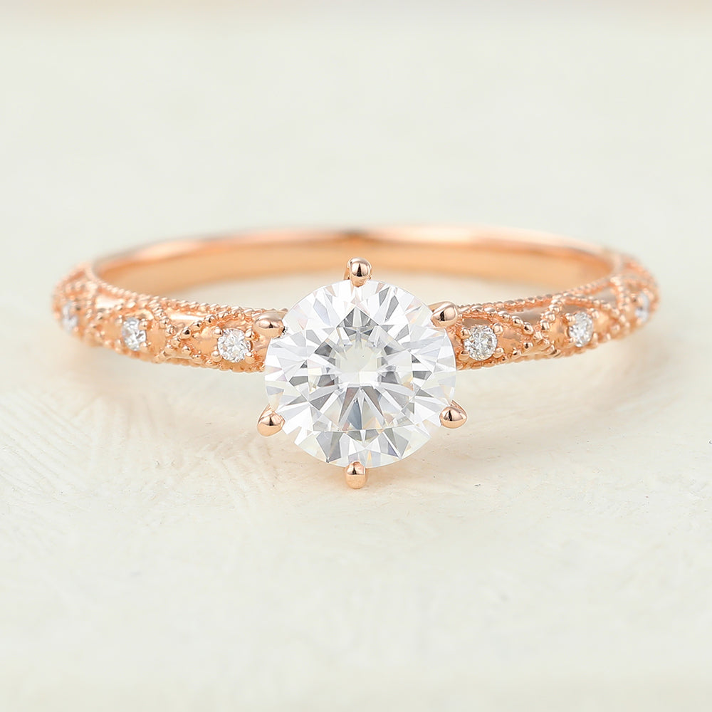 Maeve-0.68 Carats Round Moissanite Vintage Engagement Ring