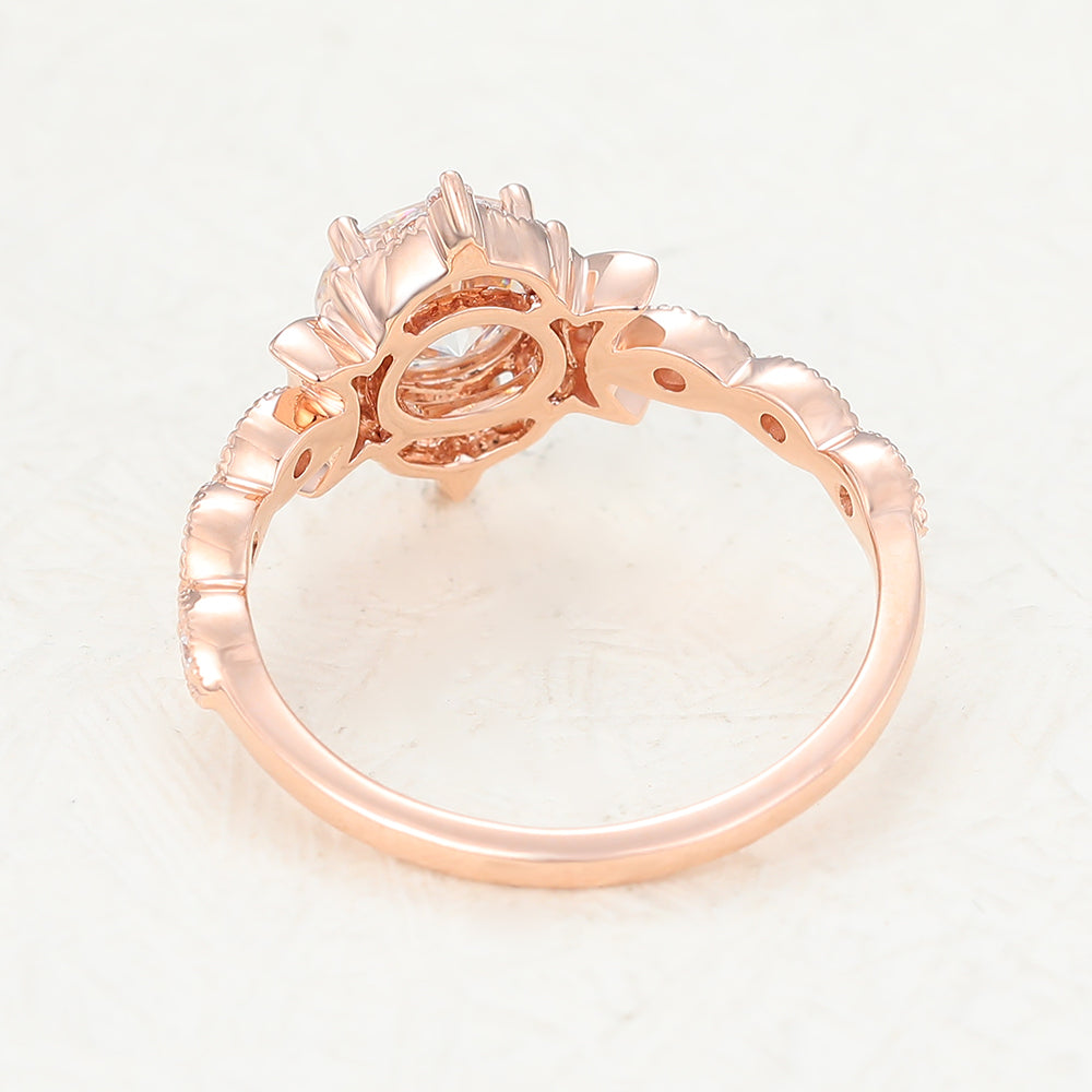 Elise-0.90 Carats Round Moissanite Vintage Engagement Ring