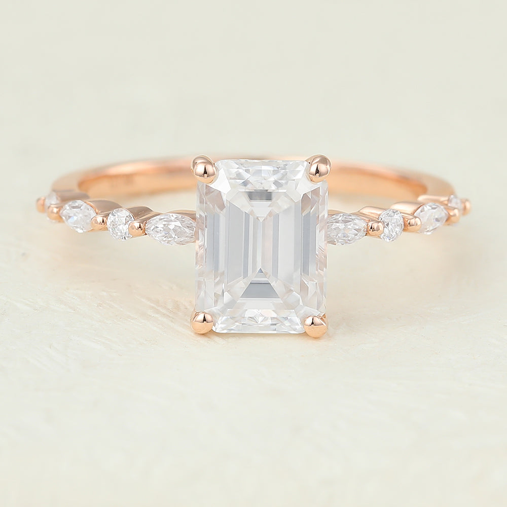 Mikayla-1.60 Carats Emerald Moissanite Pave Engagement Ring