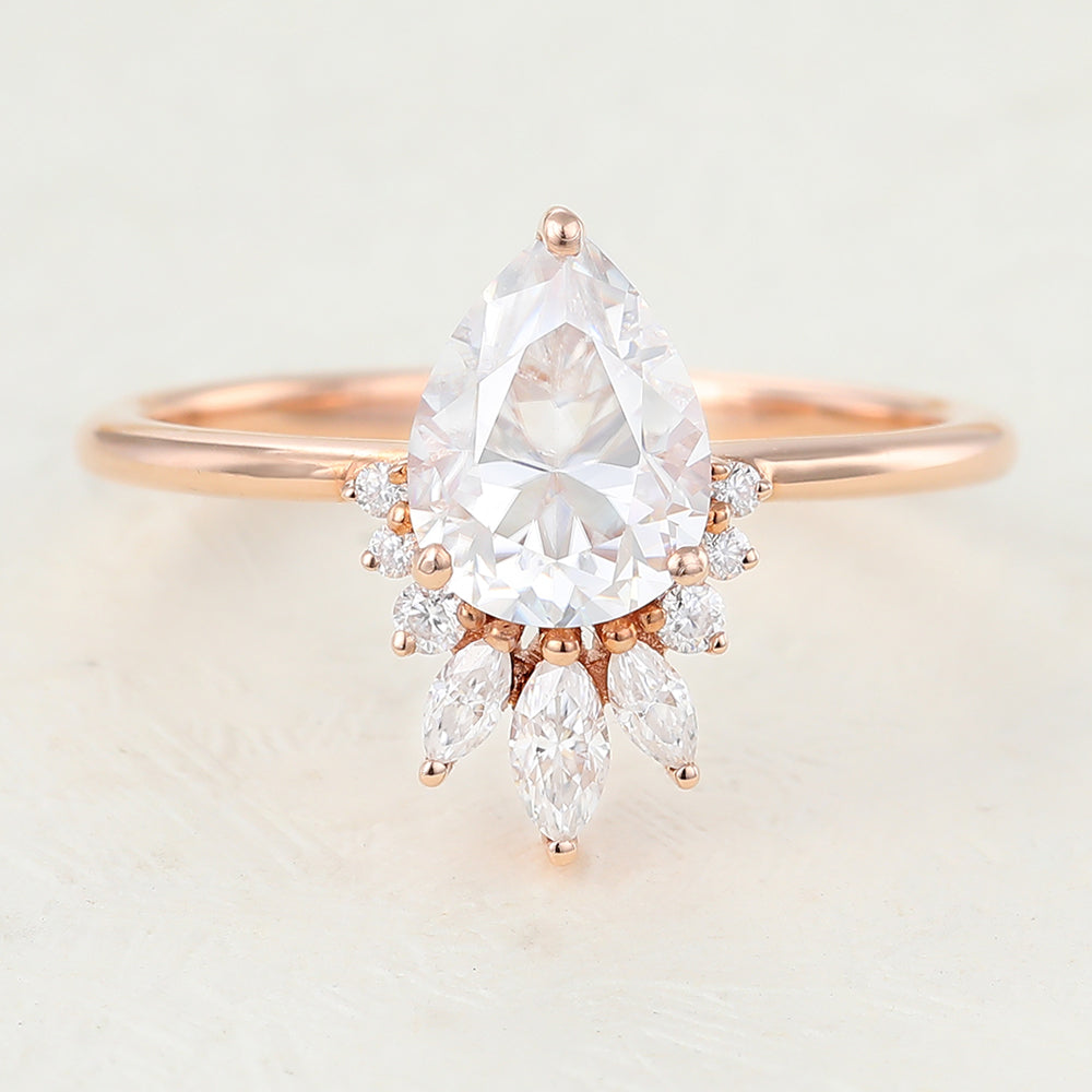 Marilyn-0.85 Carats Pear Moissanite Cluster Engagement Ring