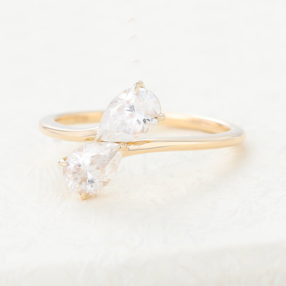 Leia-0.39 Carats Pear Moissanite Two Stone Style Engagement Ring