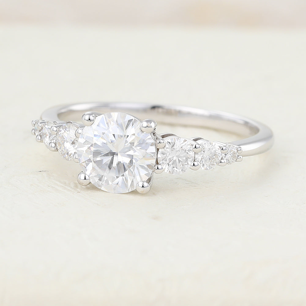 Dahlia-0.88 Carats Round Moissanite Pave Engagement Ring