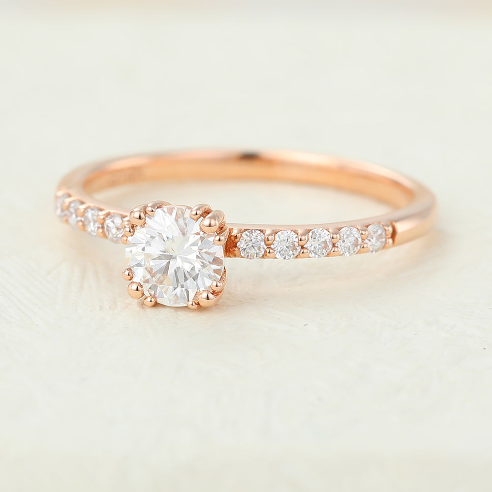 Kamila-0.41 Carats Round Moissanite Pave Engagement Ring