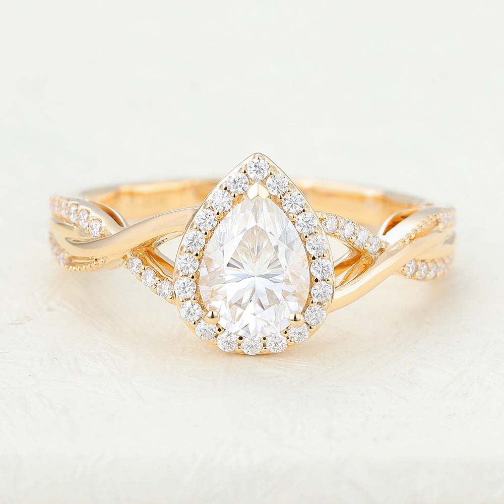 Ruth-0.43 Pear Moissanite Halo Engagement Ring