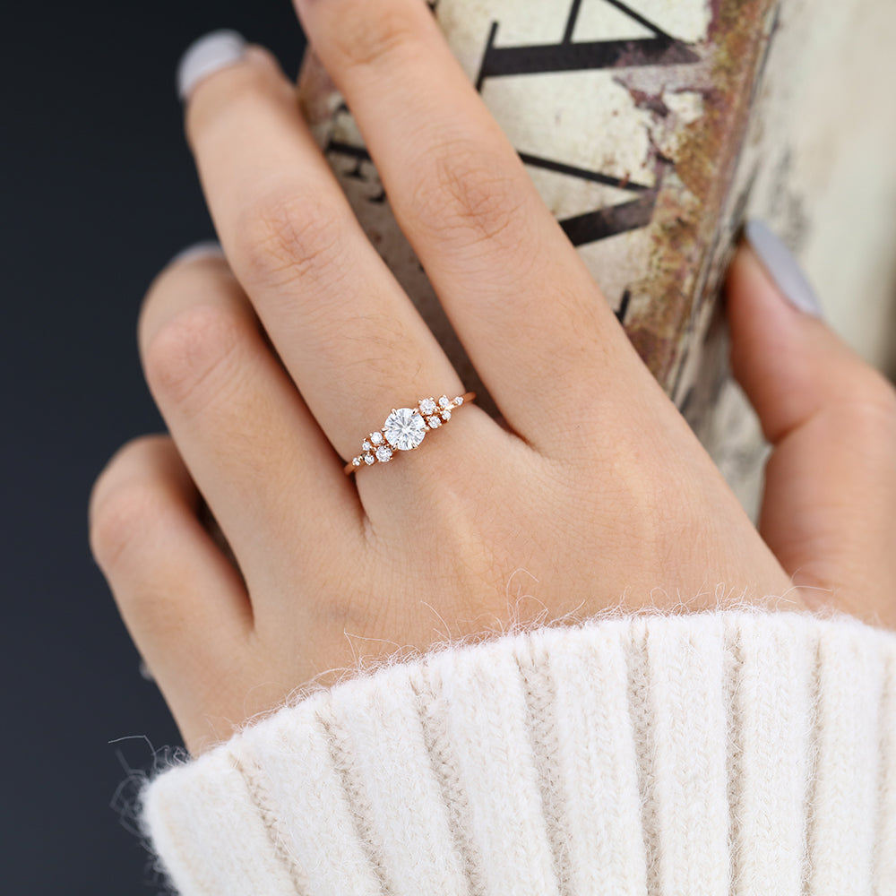 Alexandria-0.41 Carats Round Moissanite Cluster Engagement Ring