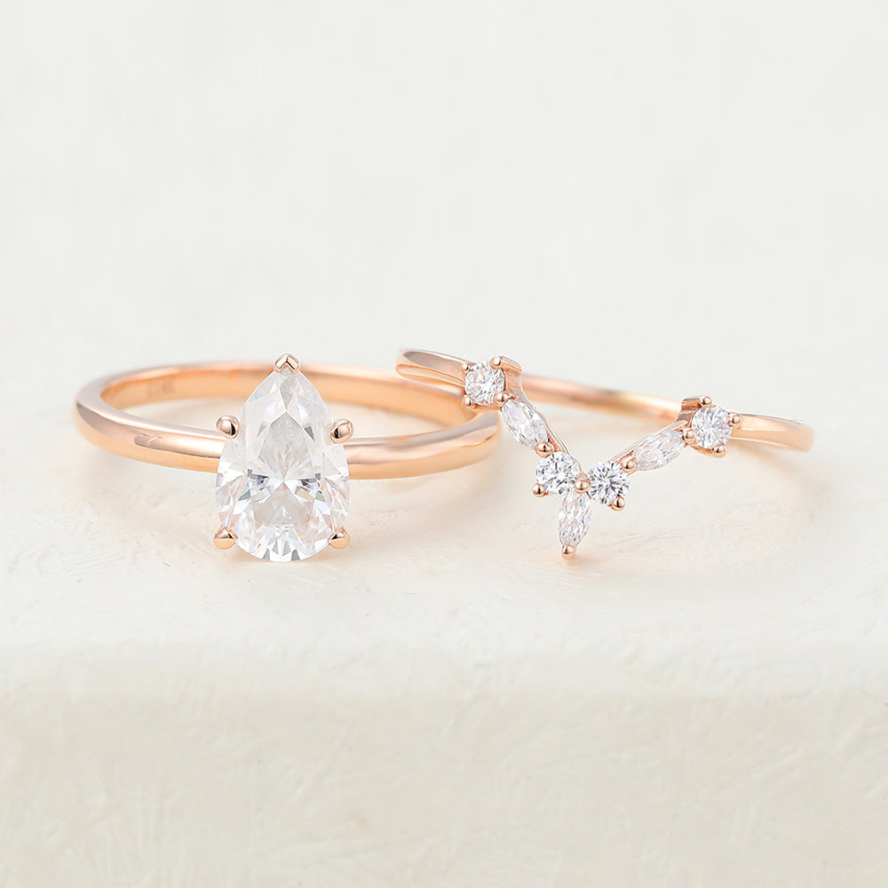 Jasper-1.5 Carats Pear Moissanite Solitire Bridal Ring Set
