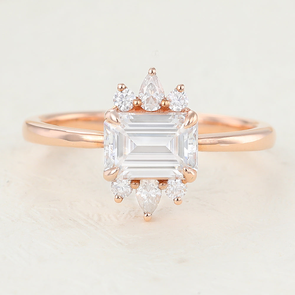 Harley-0.92 Carats Emerald Moissanite Pave Engagement Ring