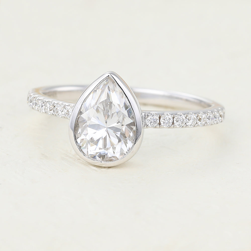 Tessa-1.0 Carats Pear Moissanite Bezel Engagement Ring